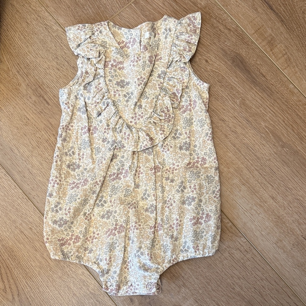 Rylee + Cru Floral Ruffle One Piece - Cream and Brown